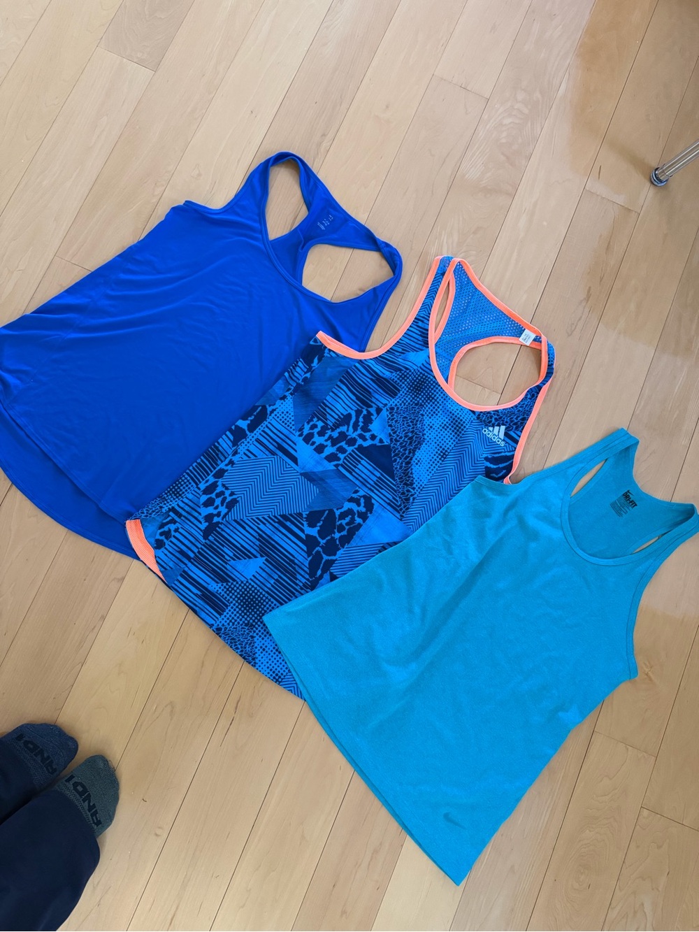 Nike & Adidas set of 3  Blue & teal Athletic Tank Tops - Racerback Workout Tanks